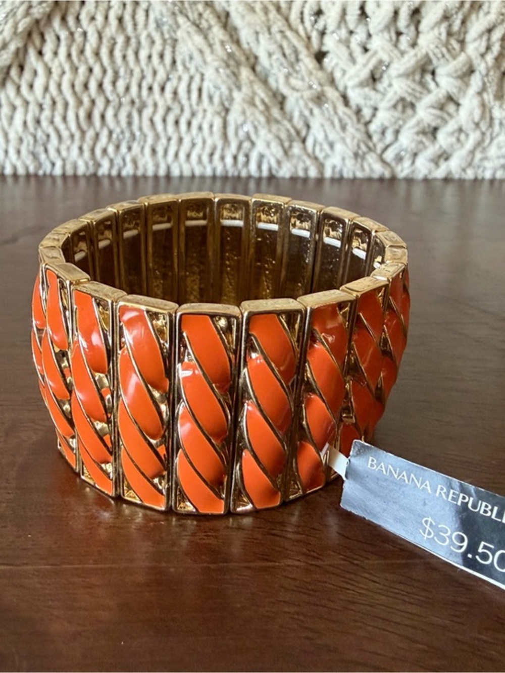 Y2K Banana Republic Orange and Gold Braided Stretch Bracelet NWT